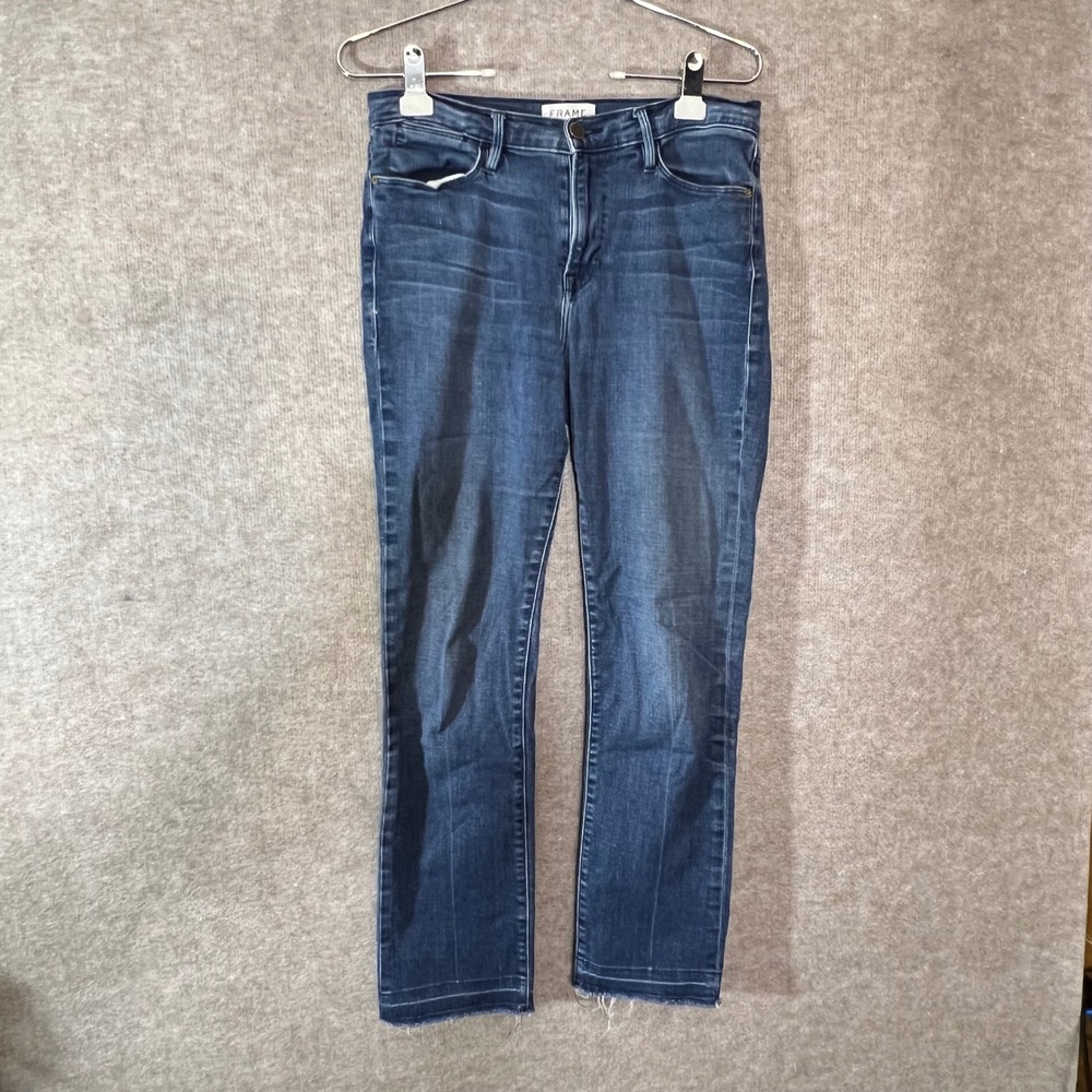FRAME Le High Straight Jeans Womens 29 Blue Raw Hem High Rise Denim Casual